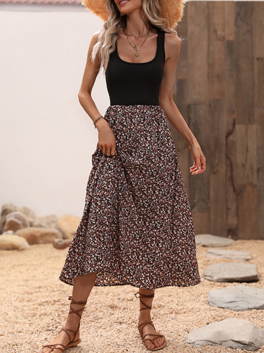 Scoop Neck Wide Strap Printed Dress - Securing Secrets Boutique LLC