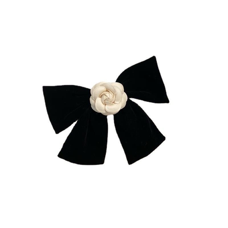 Vintage Velvet Camellia Bow Hair Clip Black