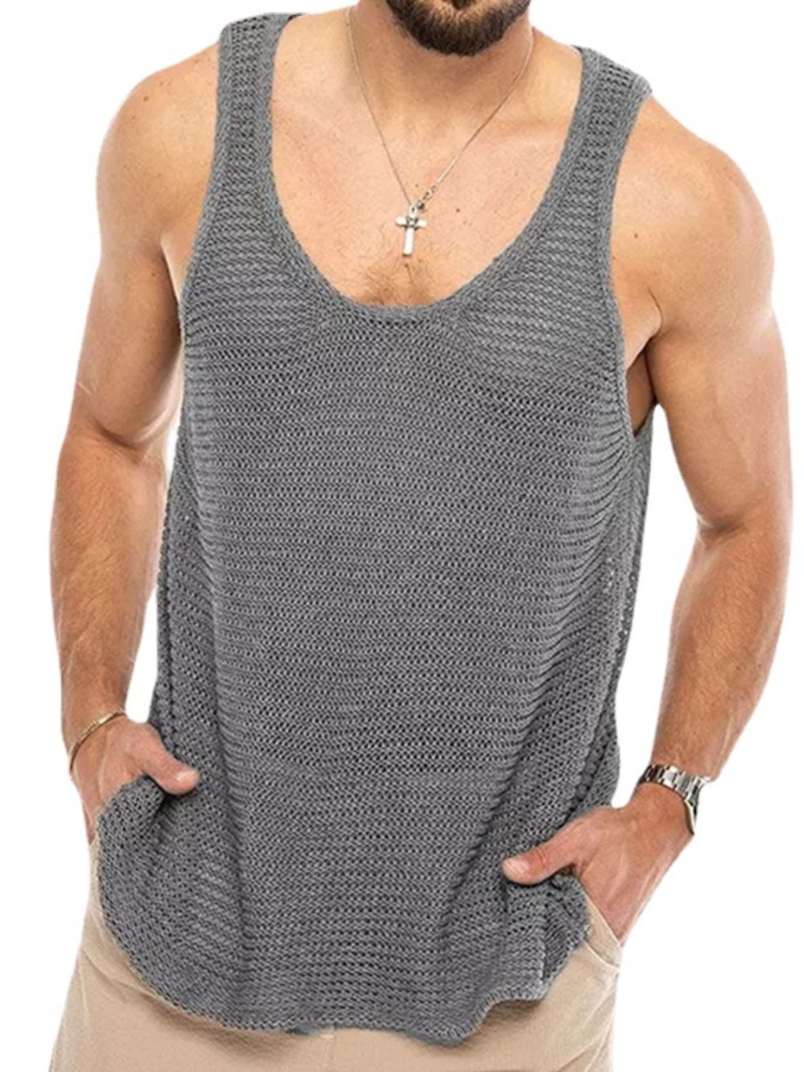 Men's Plus Size Round Neck Wide Strap Tank - Securing Secrets Boutique LLC