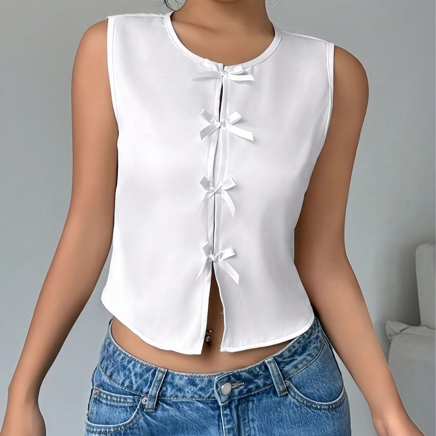 Commuter Sleeveless Bow-Tie Strap Vest For Women