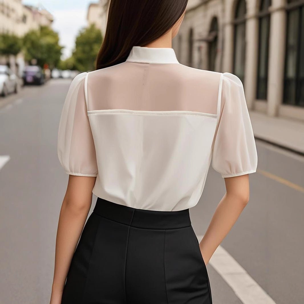 Elegant Solid-Color Lapel Women's Versatile Shirt