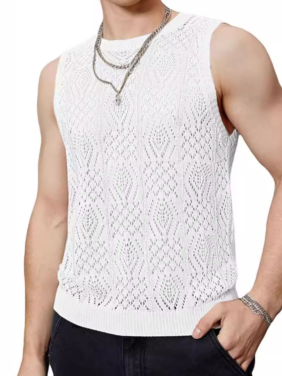 Men's Openwork Round Neck Tank - Securing Secrets Boutique LLC