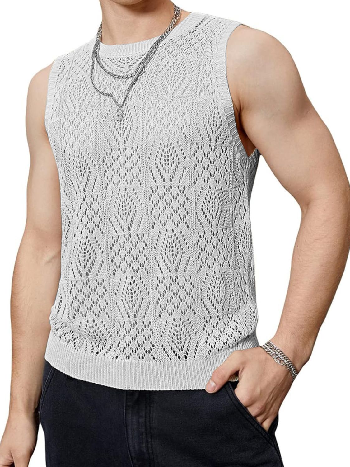 Men's Openwork Round Neck Tank - Securing Secrets Boutique LLC