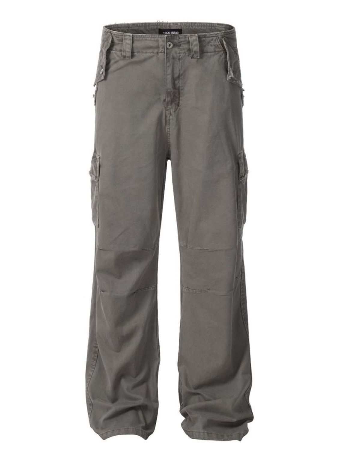 Men's straight leg cargo pants in cotton blend fabric.