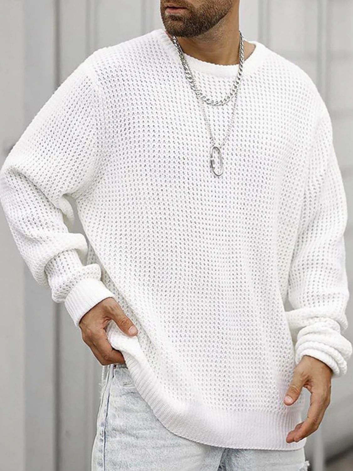 Men's Full Size Round Neck Long Sleeve Sweater Plus Size - Securing Secrets Boutique LLC