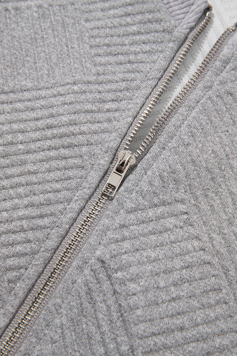 Medium Grey Trendy Textured Half Zip Loose Sweatshirt