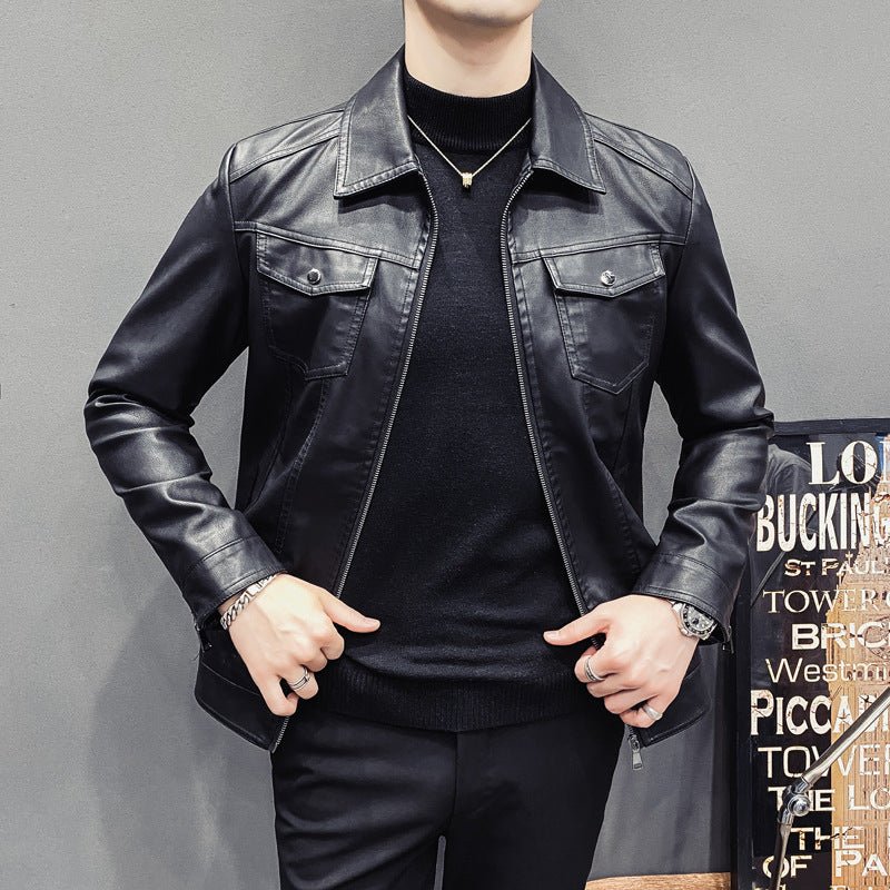 Fall Winter Men Quilted Casual Leather Clothing