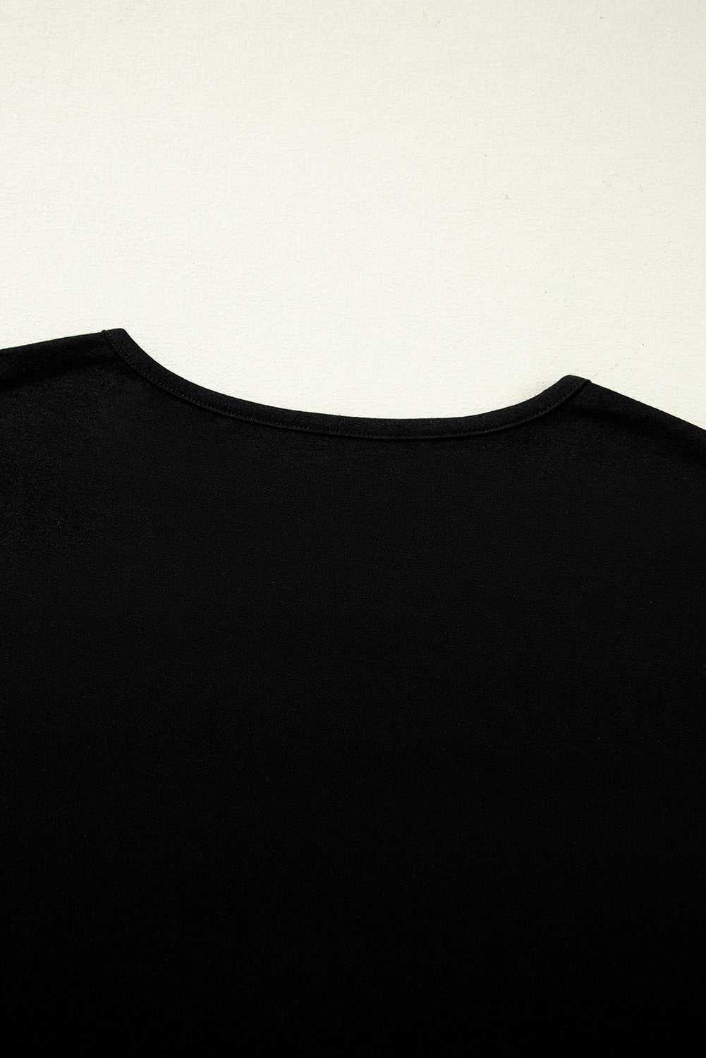 Black Floral Mesh Patchwork Loose V Neck Plus Size T Shirt