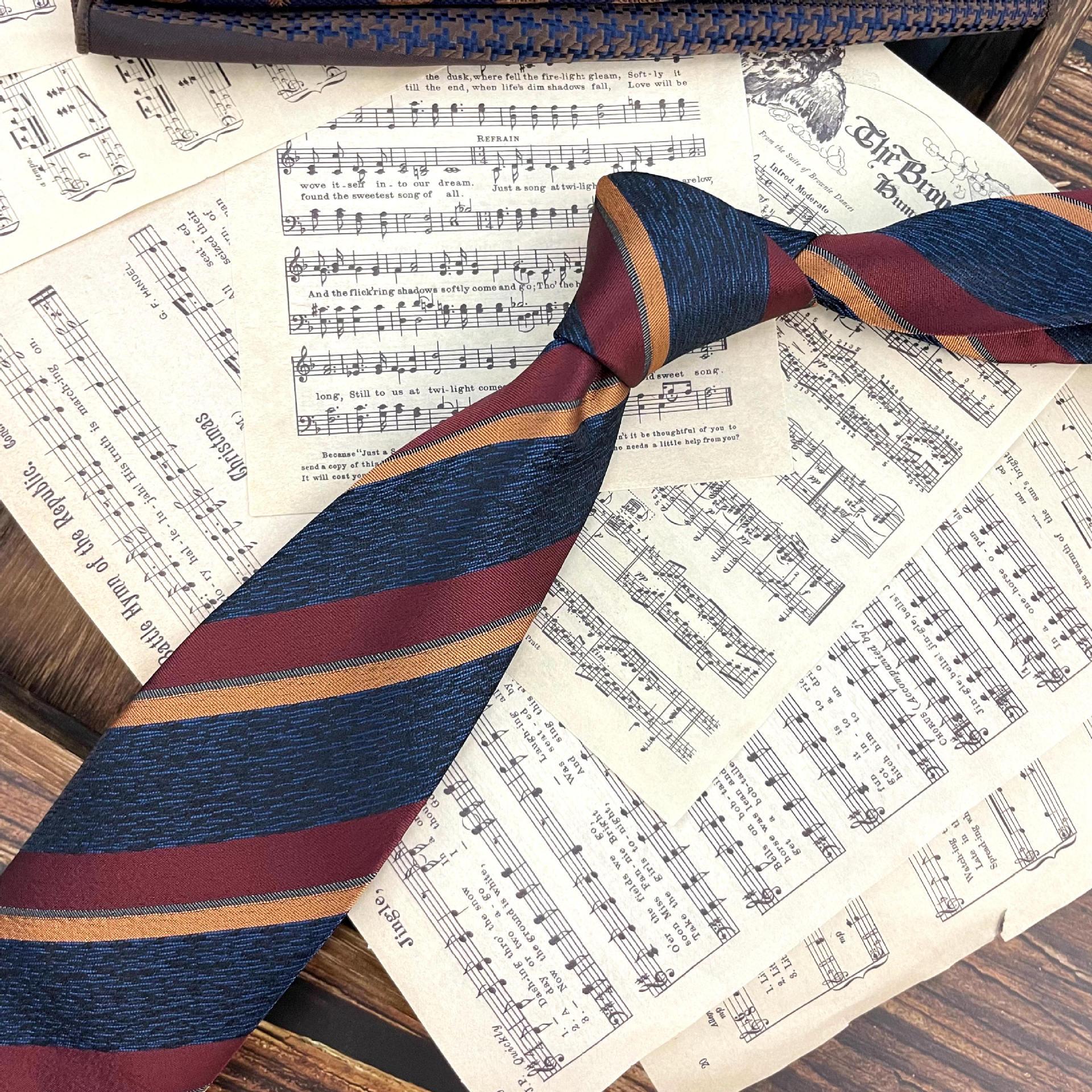 Retro Coffee Color Orange Red Striped Tie Hand Hit 8CM Men