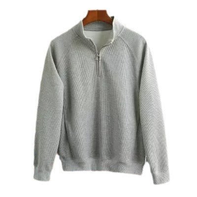 Solid Color Polo Shirt Men's Loose Half Zipper Waffle Sweater