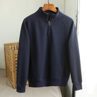 Solid Color Polo Shirt Men's Loose Half Zipper Waffle Sweater