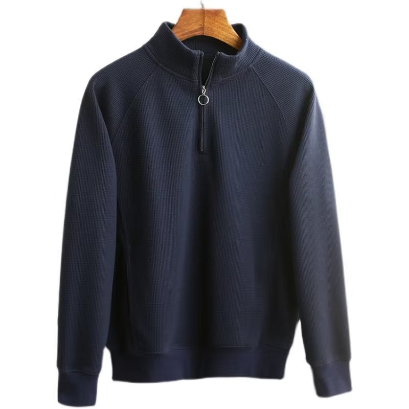 Solid Color Polo Shirt Men's Loose Half Zipper Waffle Sweater