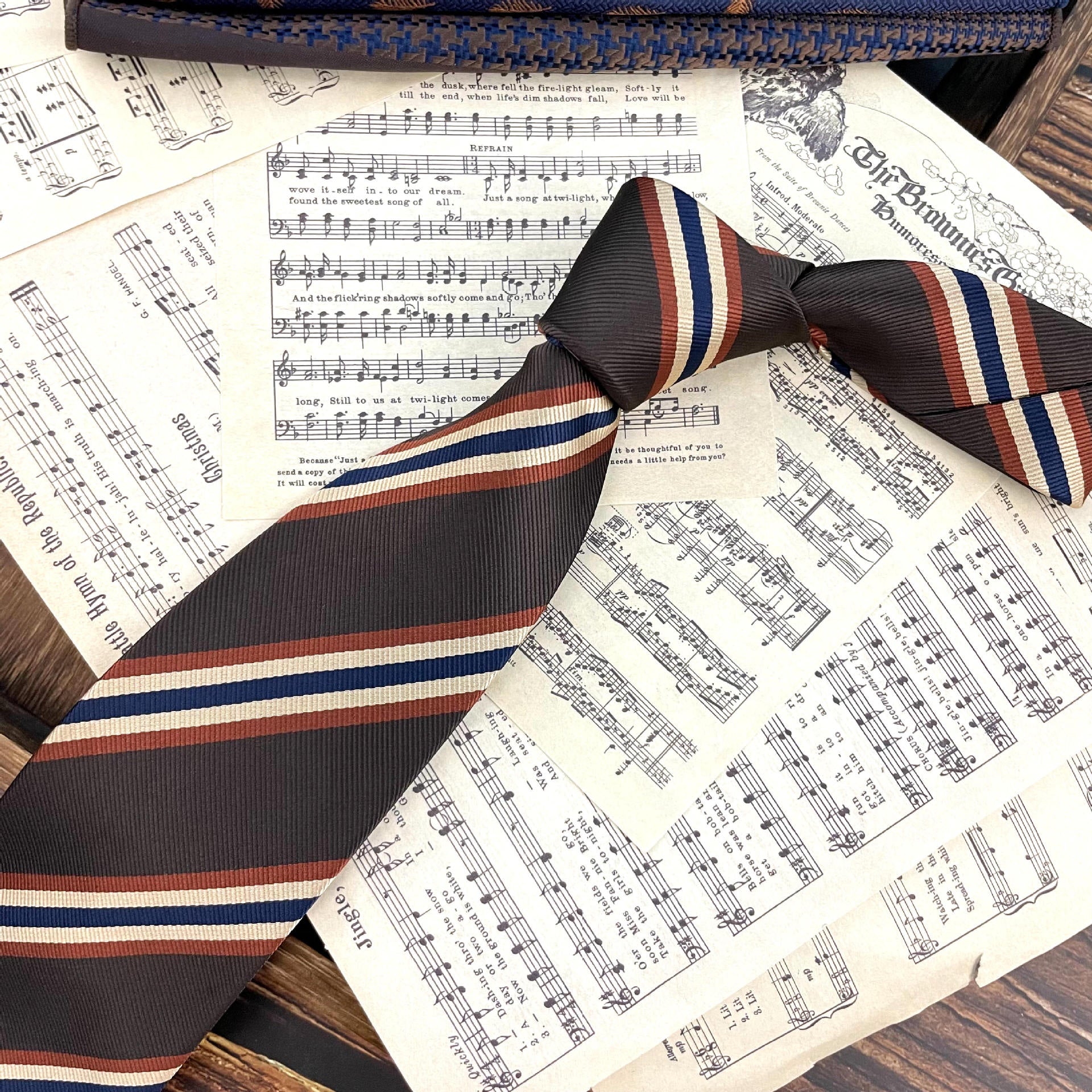 Retro Coffee Color Orange Red Striped Tie Hand Hit 8CM Men
