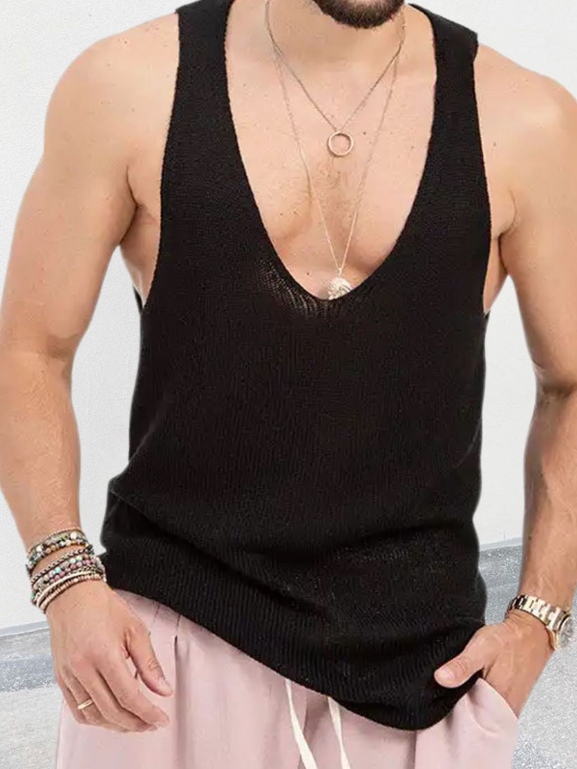 Men's Plus Size V-Neck Wide Strap Tank - Securing Secrets Boutique LLC