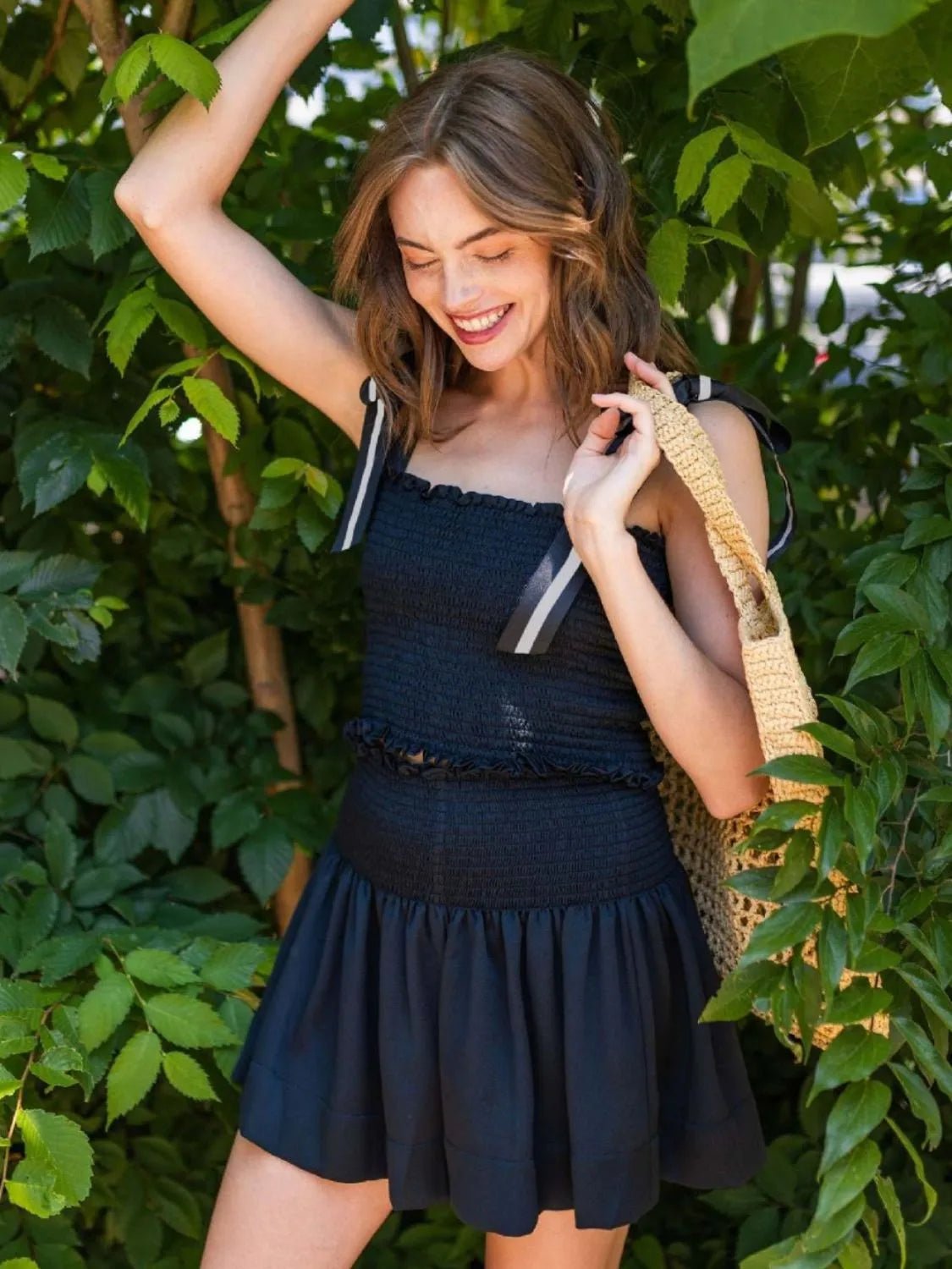 Smocked Tie Shoulder Top and Mini Skirt Set – Securing Secrets Boutique LLC