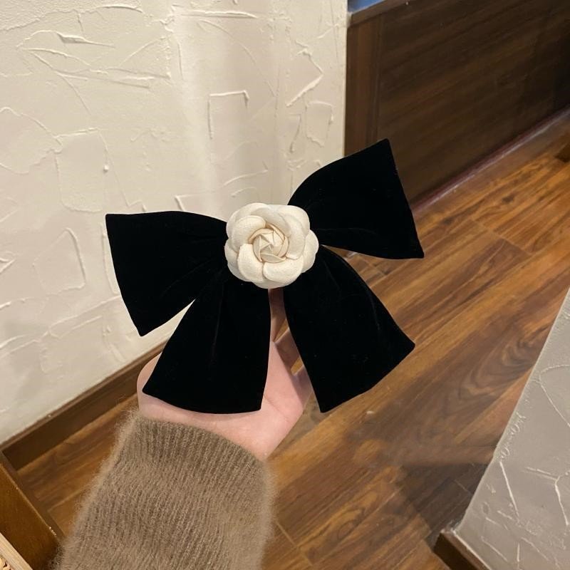 Vintage Velvet Camellia Bow Hair Clip Black