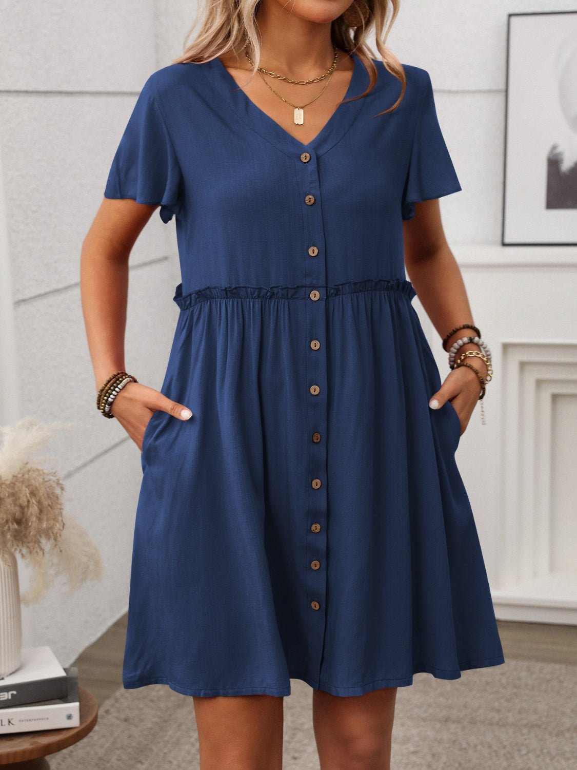 Button Front Flutter Sleeve Dress - Securing Secrets Boutique LLC