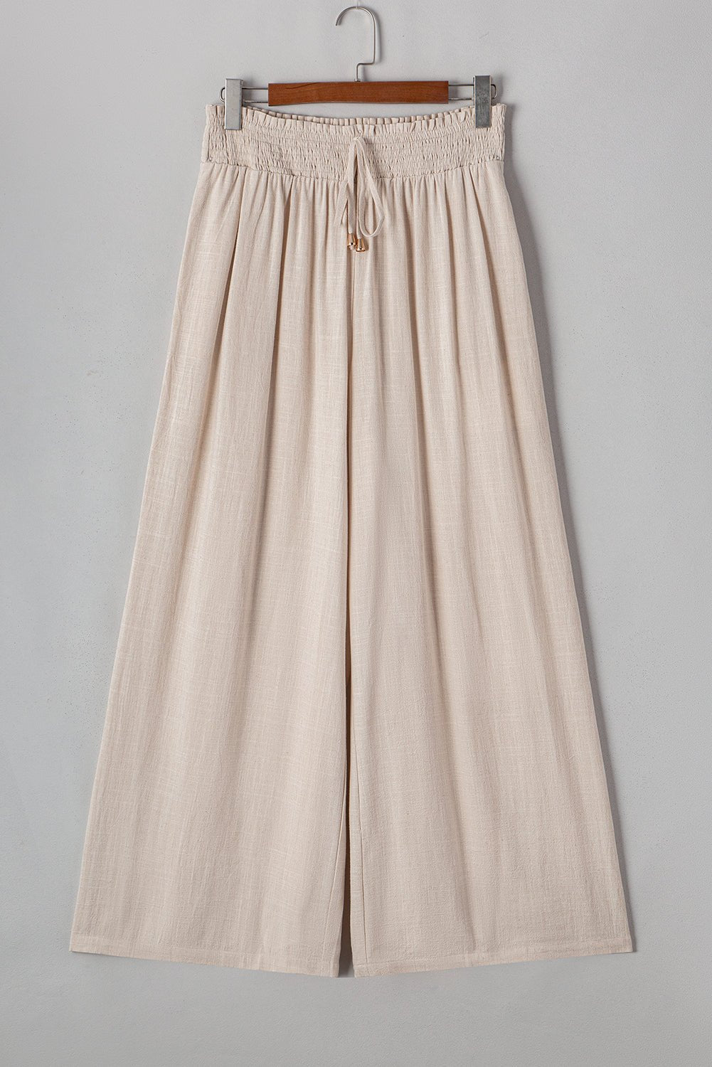 Beige Smocked High Waist Wide Leg Plus Size Pants