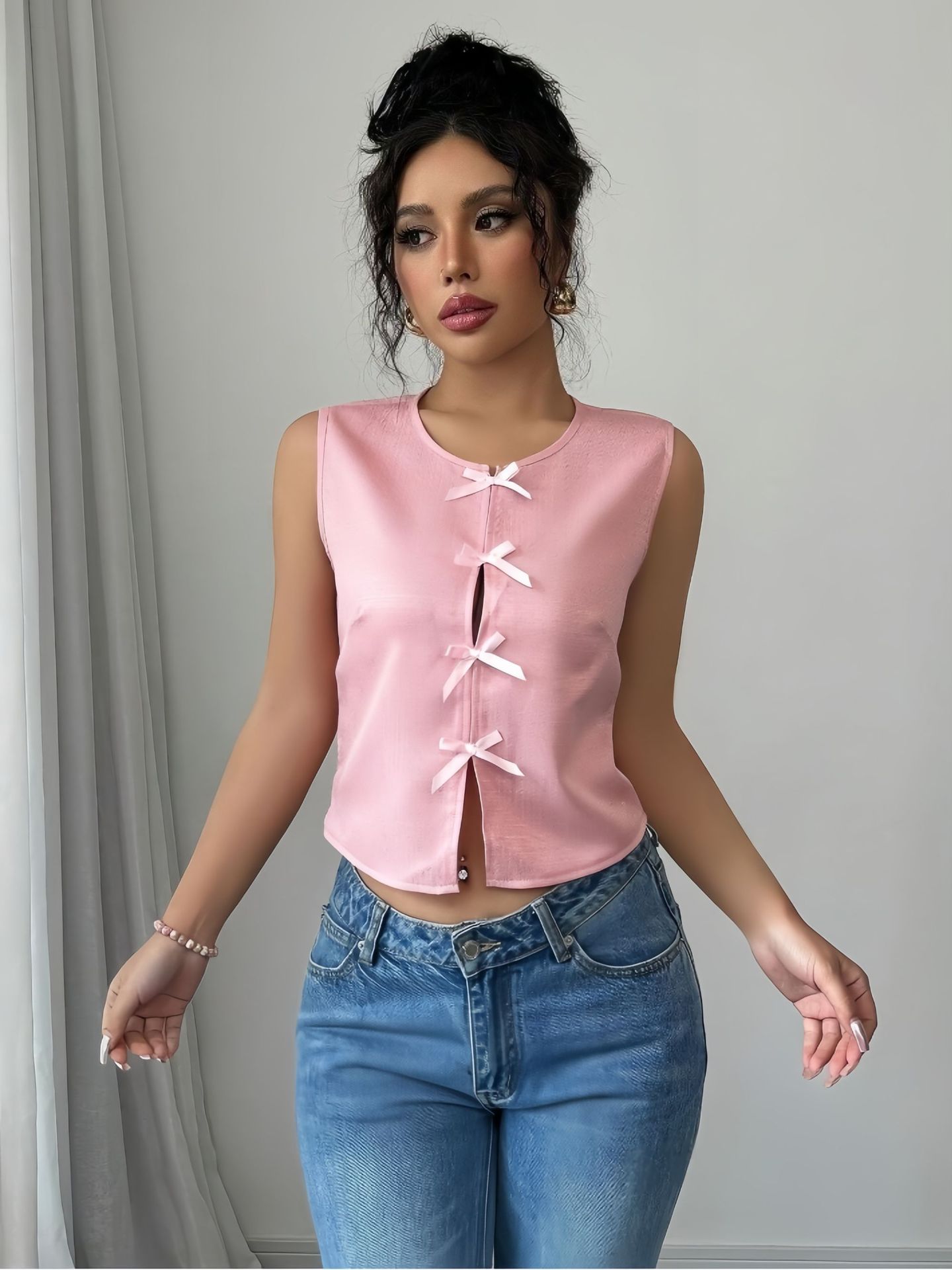 Commuter Sleeveless Bow-Tie Strap Vest For Women