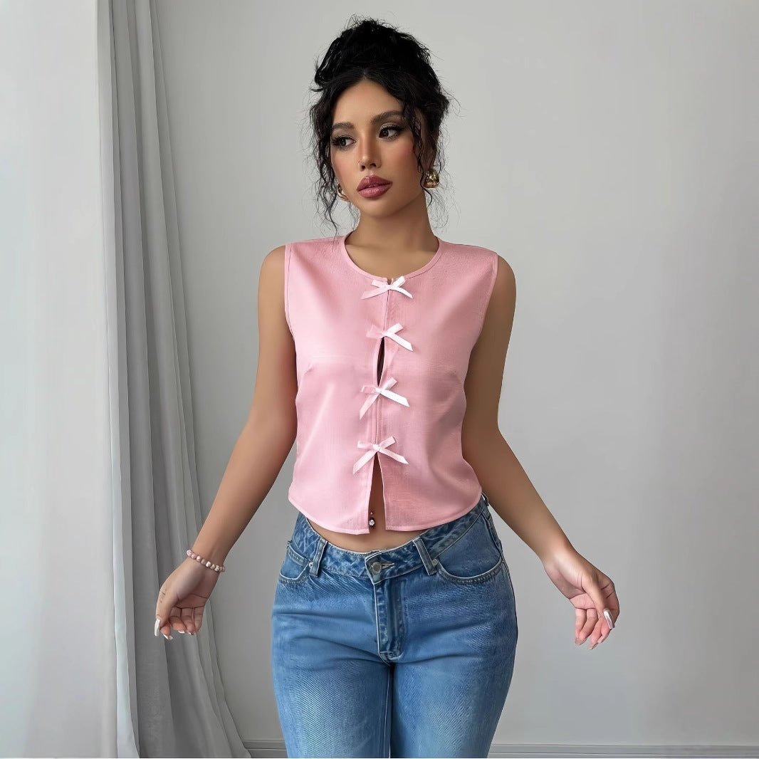 Commuter Sleeveless Bow-Tie Strap Vest For Women