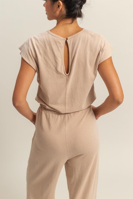 HYFVE Back Keyhole Round Neck Cap Sleeve Drawstring Jumpsuit - Securing Secrets Boutique LLC