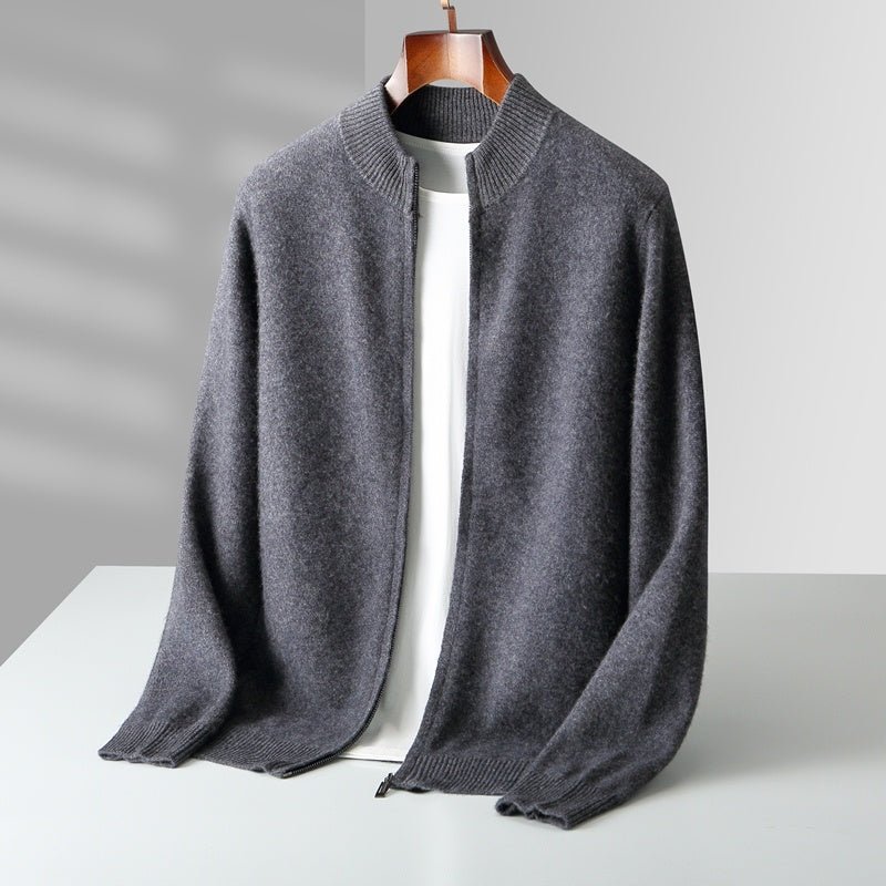 Wool Cardigan Men's Stand Collar Zipper Knitted Sweater Coat Warm And Loose Cashmere Pants Men