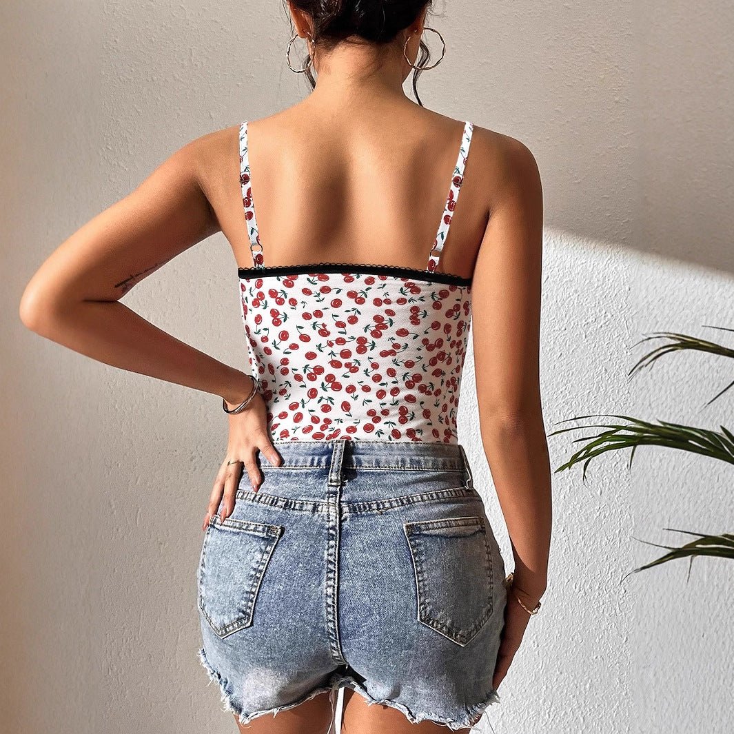 Womens Slim-fit Lace-trimmed Printed Camisole