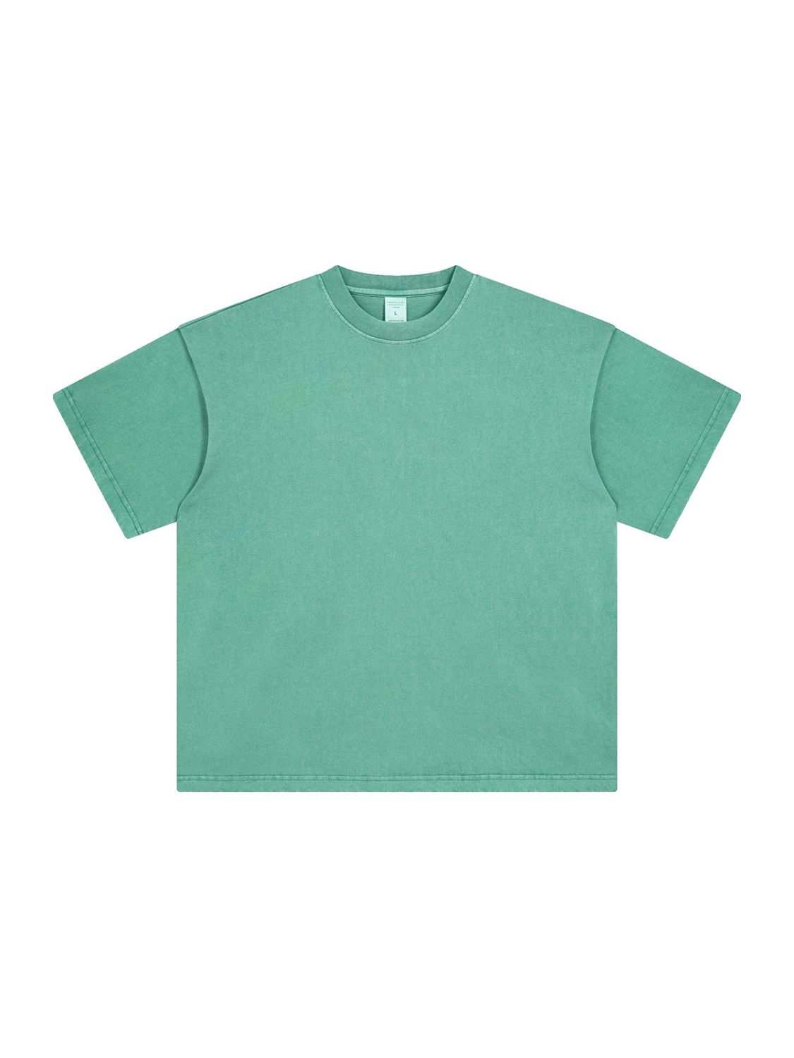 Men's green round neck t-shirt, short sleeve, slightly stretchy fabric.