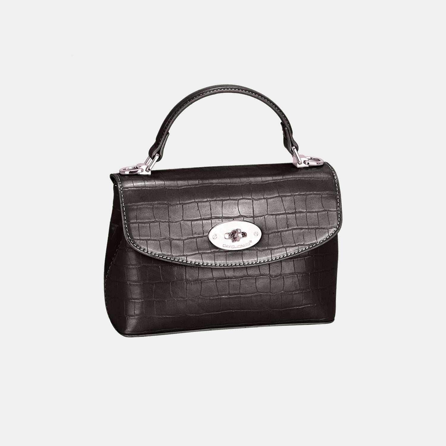 David Jones Texture PU Leather Handbag, small size, L10" H6" D4" in black.