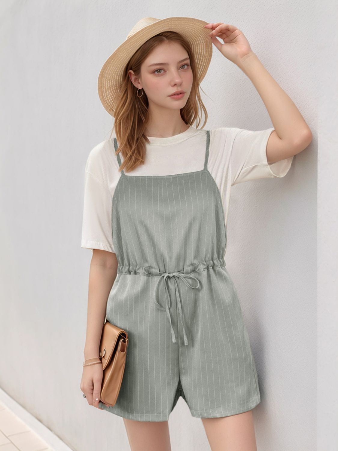 Perfee Drawstring Waist Striped Overalls with Pockets - Securing Secrets Boutique LLC