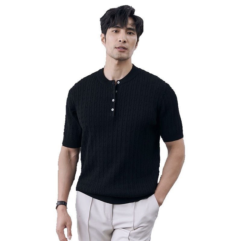 Simple And Slim-fit Round-neck High-end Casual Knit Short-sleeve Shirt For Men