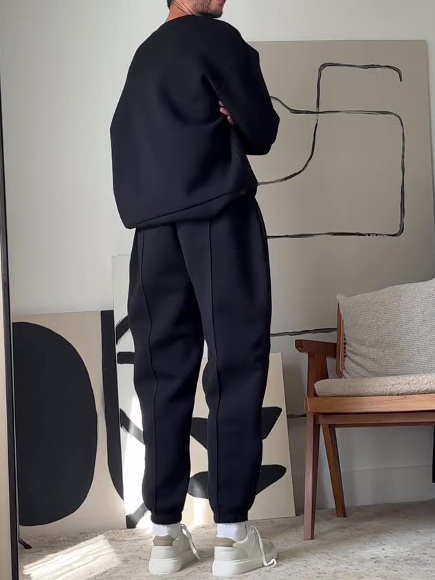 Men's Casual Round Neck Long Sleeve Sweatshirt & Elastic Waist Pants Set
