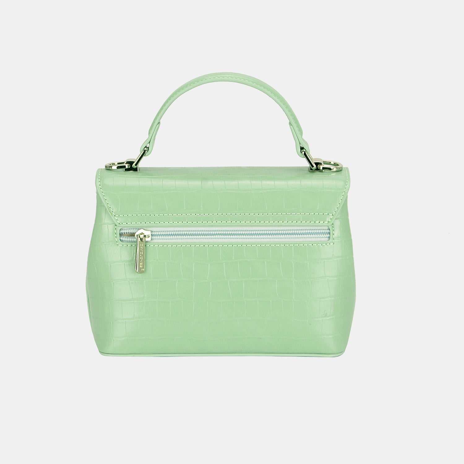 David Jones textured PU leather handbag, small size, light green, sleek and durable design.