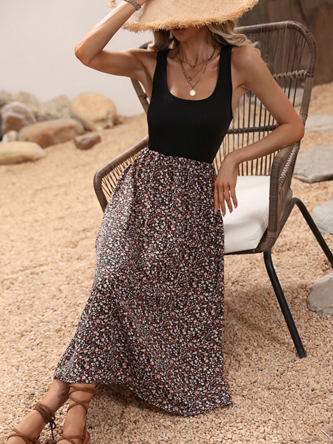 Scoop Neck Wide Strap Printed Dress - Securing Secrets Boutique LLC