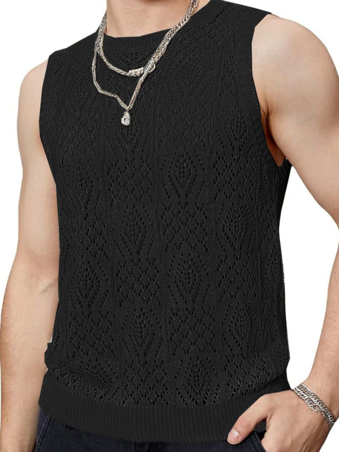 Men's Openwork Round Neck Tank - Securing Secrets Boutique LLC