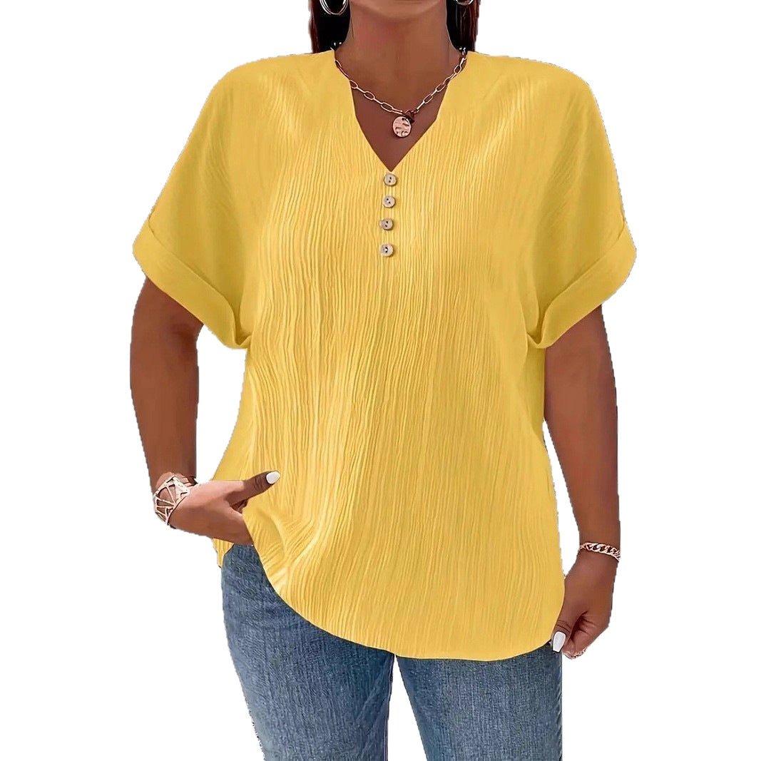 Summer Casual Women's Clothing Small V-neck Short-sleeve Top