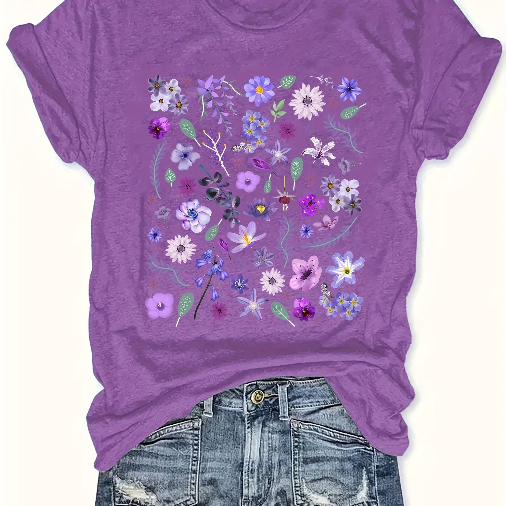 Women's Loose-fit Round-neck  Semi-sheer Top