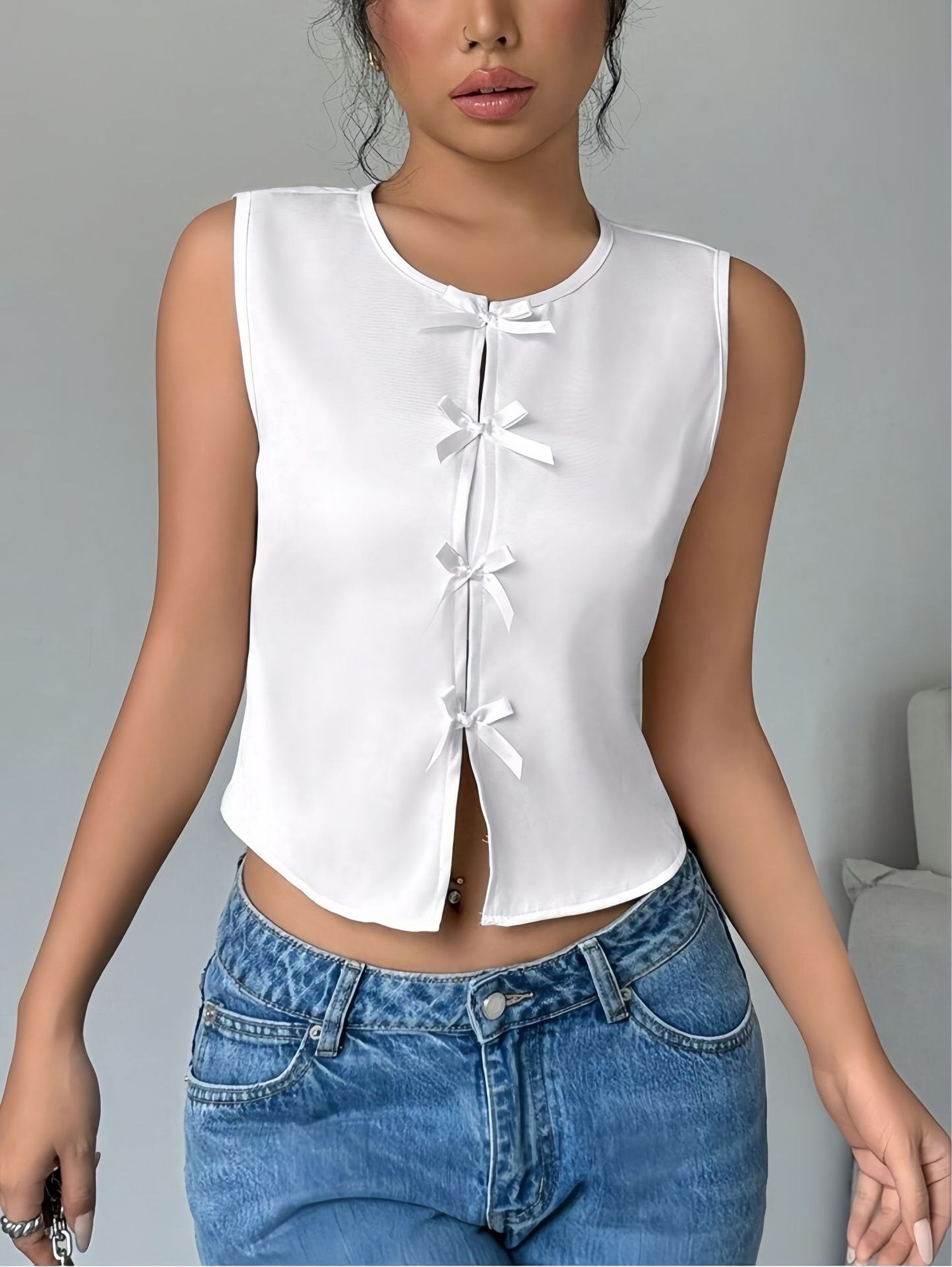 Commuter Sleeveless Bow-Tie Strap Vest For Women