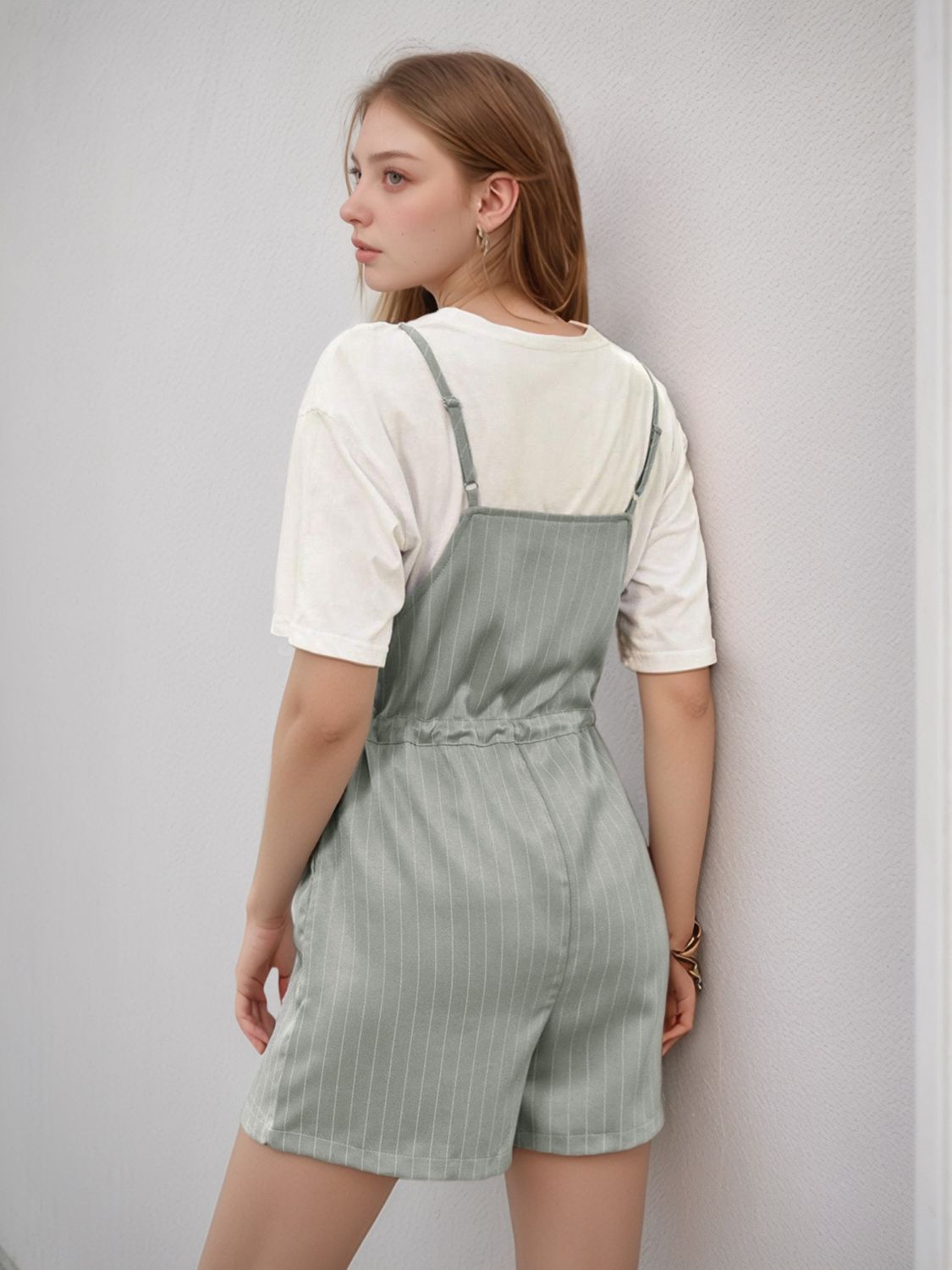 Perfee Drawstring Waist Striped Overalls with Pockets - Securing Secrets Boutique LLC