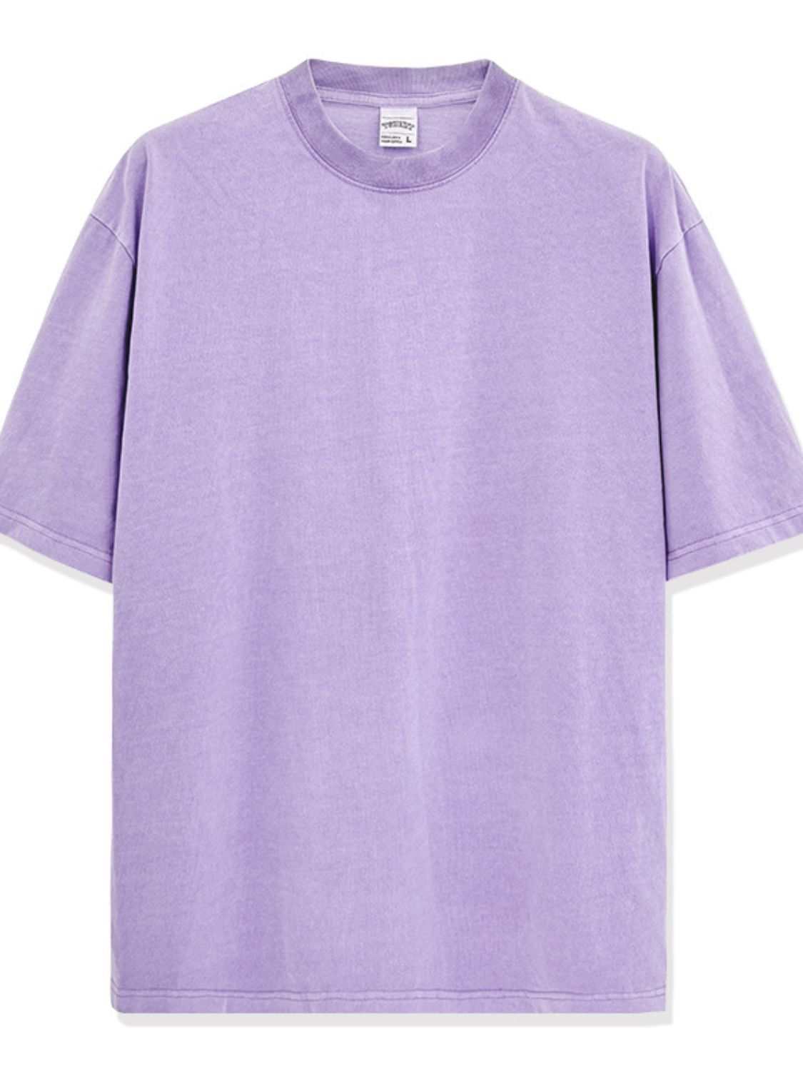Men's full size round neck washed T-shirt, plus size, in light purple.