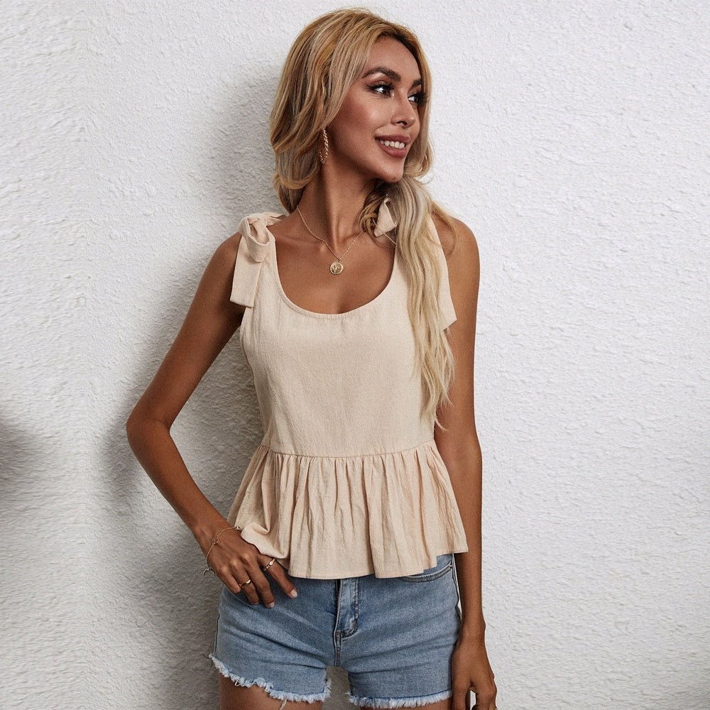 Women's Loose Versatile Tie-Waist Linen Straight Tube Sleeveless Vest Top