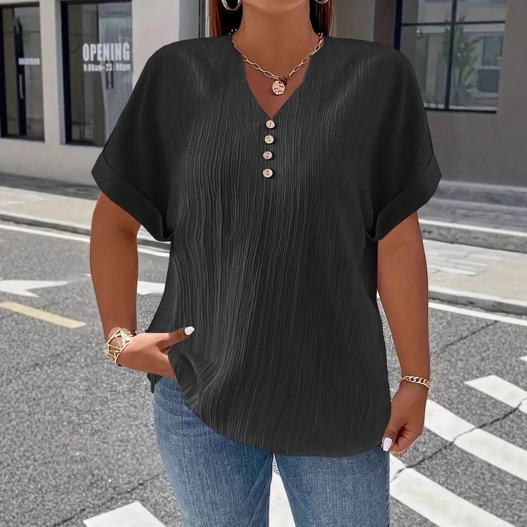 Summer Casual Women's Clothing Small V-neck Short-sleeve Top