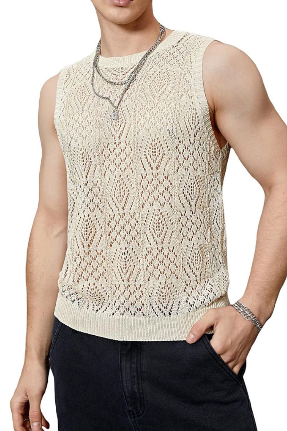 Men's Openwork Round Neck Tank - Securing Secrets Boutique LLC