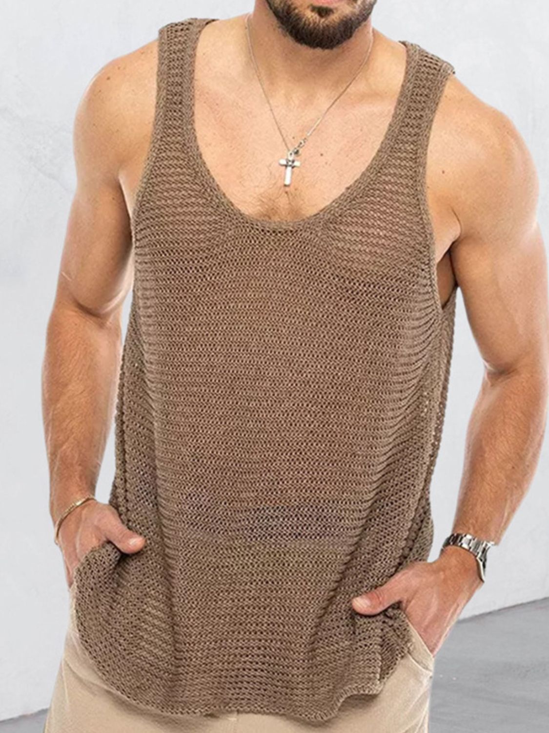 Men's Plus Size Round Neck Wide Strap Tank - Securing Secrets Boutique LLC
