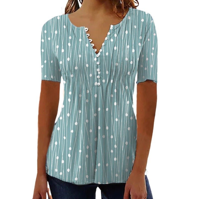 European And American Spring And Summer V-collar Polka Dot Short Sleeve