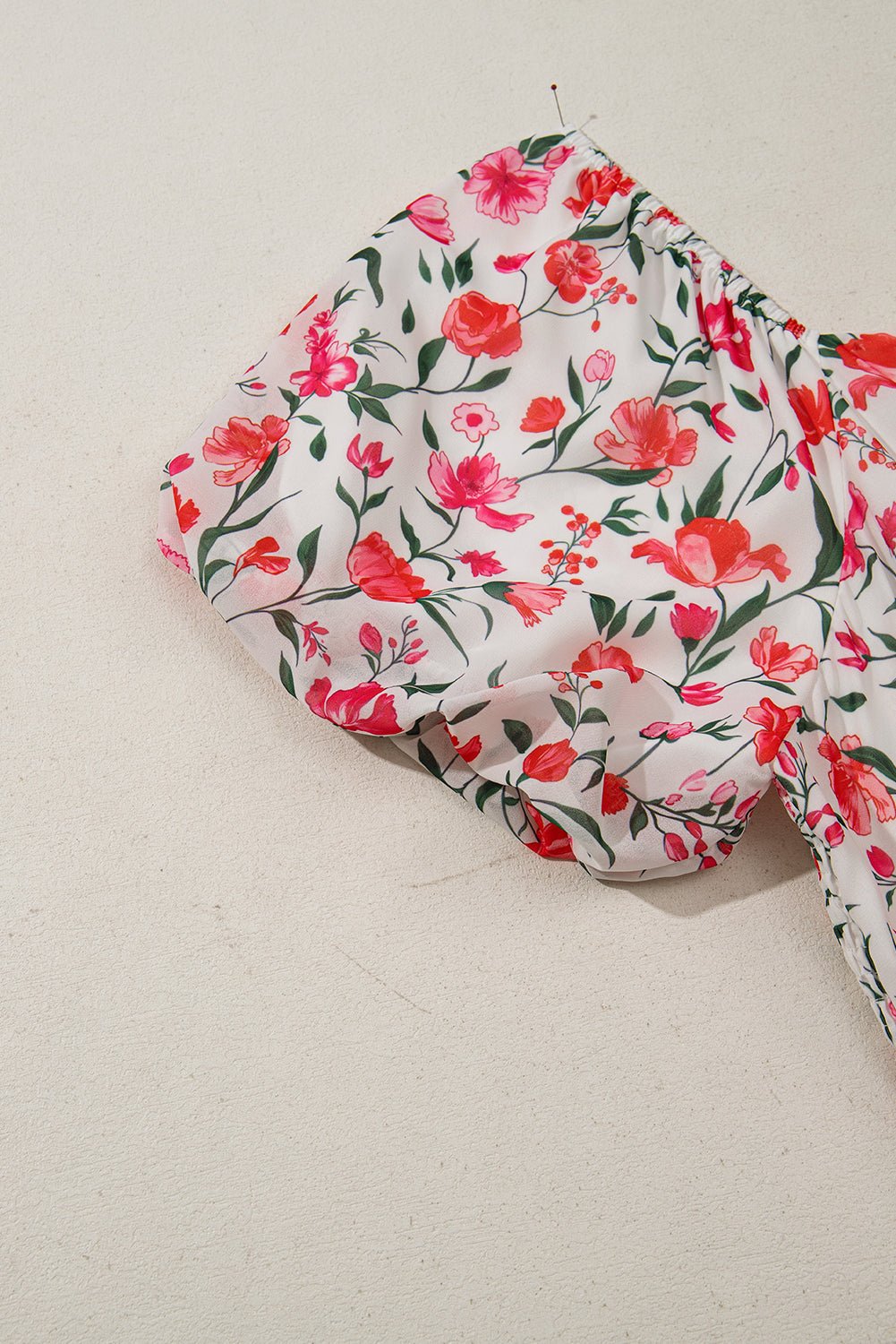 Pink Plus Size Floral Square Neck Puff Sleeve Ruffle Maxi Dress