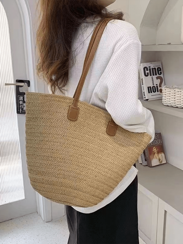 Single shoulder messenger woven bag women's new large capacity holiday beach bag commuter tote bag