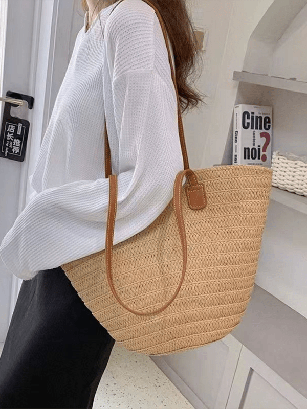 Single shoulder messenger woven bag women's new large capacity holiday beach bag commuter tote bag