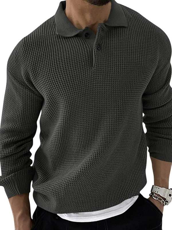 Men's fashion urban slim long sleeve knitted sweater with lapel collar, autumn-winter style.